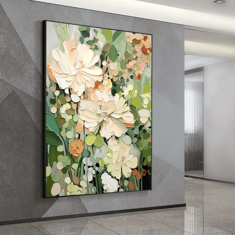 3D Heavy Texture Sage Green Floral Oil Painting CZ0104 - Viral Wall Art