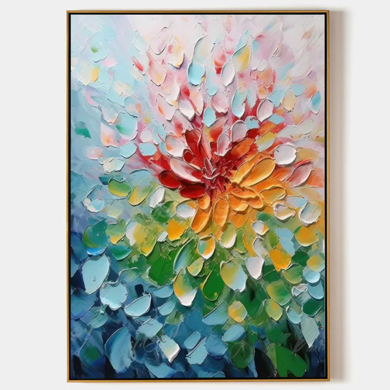 3D Heavy Texture Colorful Floral Oil Painting CZ0105 - Viral Wall Art