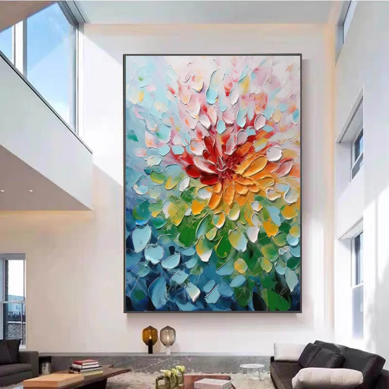 3D Heavy Texture Colorful Floral Oil Painting CZ0105 - Viral Wall Art