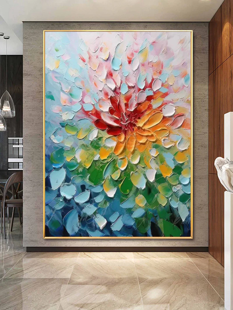 3D Heavy Texture Colorful Floral Oil Painting CZ0105 - Viral Wall Art