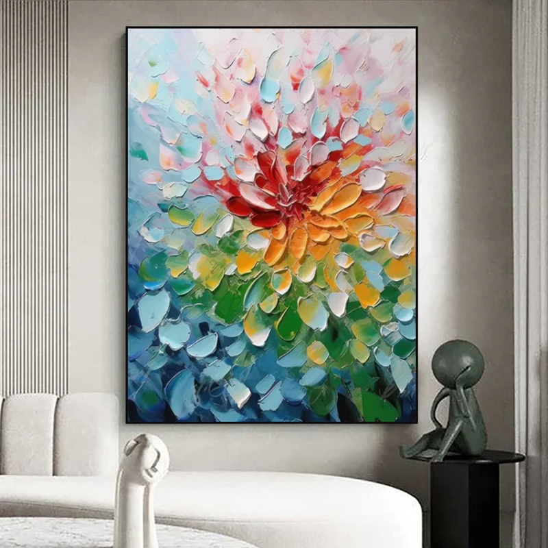 3D Heavy Texture Colorful Floral Oil Painting CZ0105 - Viral Wall Art