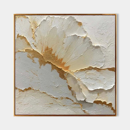 3D Heavy Texture White & Gold Leaf Floral Oil Painting CZ0106 - Viral Wall Art