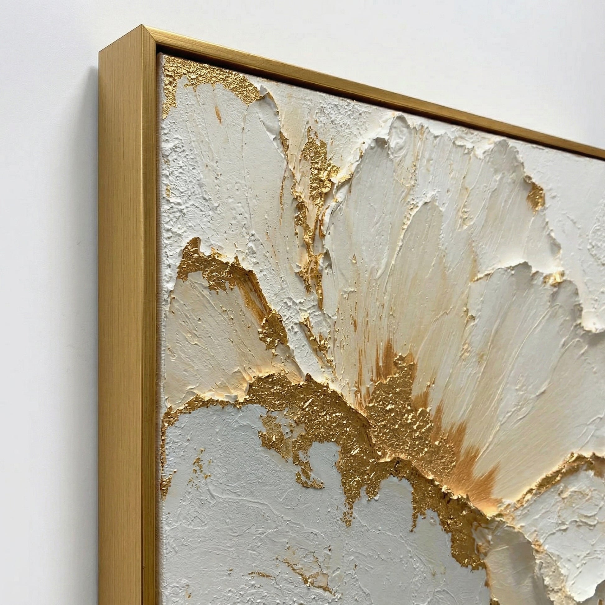 3D Heavy Texture White & Gold Leaf Floral Oil Painting CZ0106 - Viral Wall Art