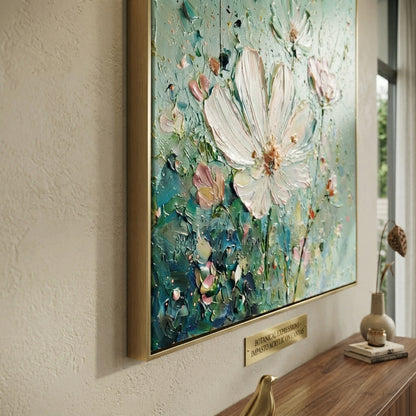 3D Heavy Texture Sage Green Floral Oil Painting CZ0110 - Viral Wall Art