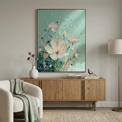 3D Heavy Texture Sage Green Floral Oil Painting CZ0110 - Viral Wall Art