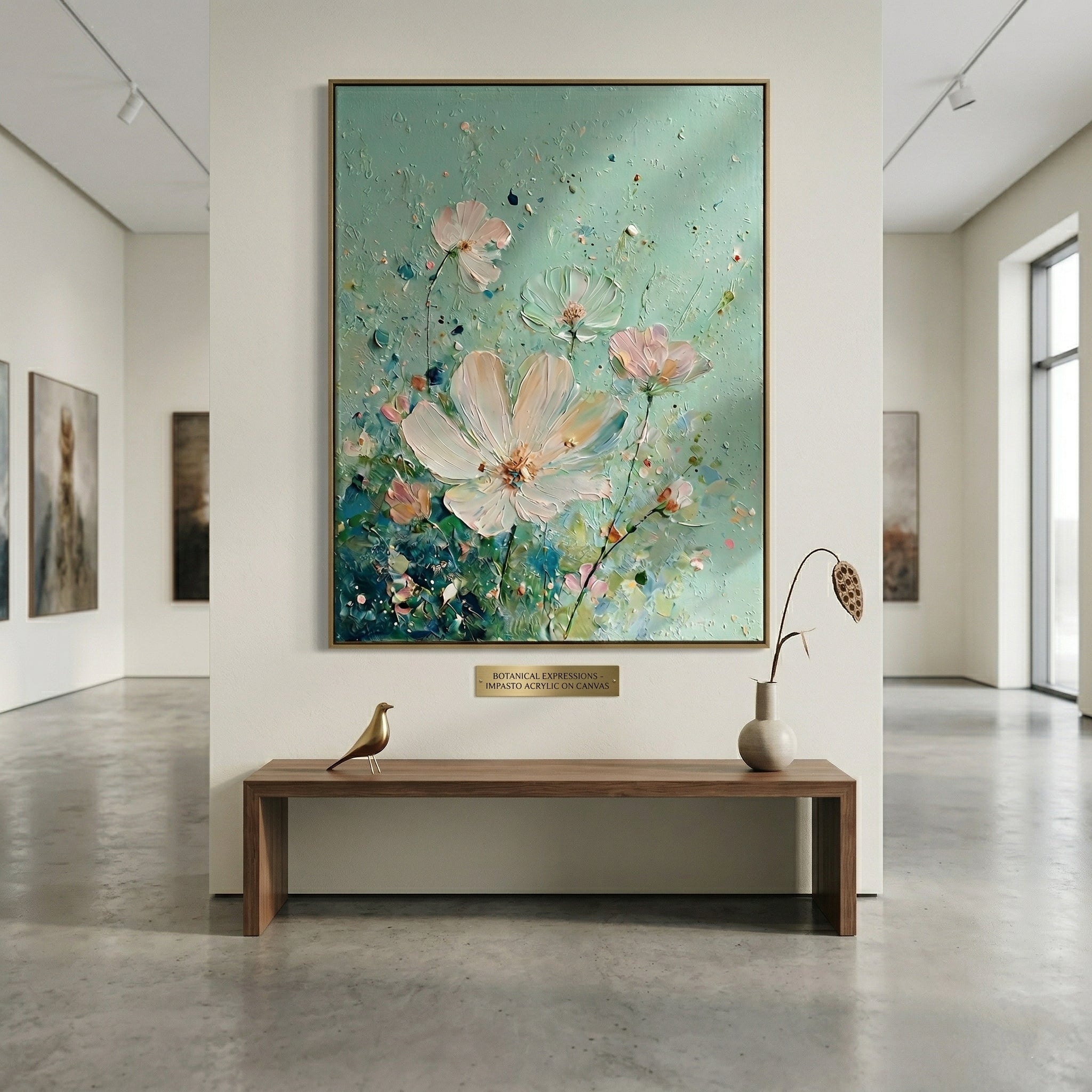3D Heavy Texture Sage Green Floral Oil Painting CZ0110 - Viral Wall Art