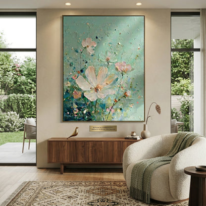 3D Heavy Texture Sage Green Floral Oil Painting CZ0110 - Viral Wall Art