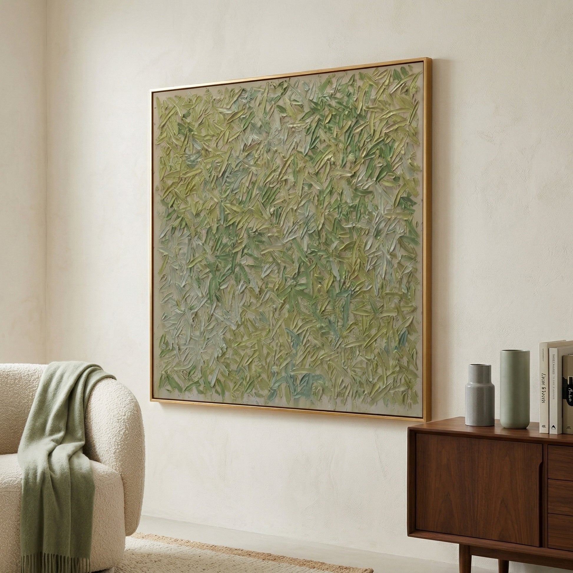 3D Heavy Texture Sage Green Abstract Oil Painting CZ0112 - Viral Wall Art