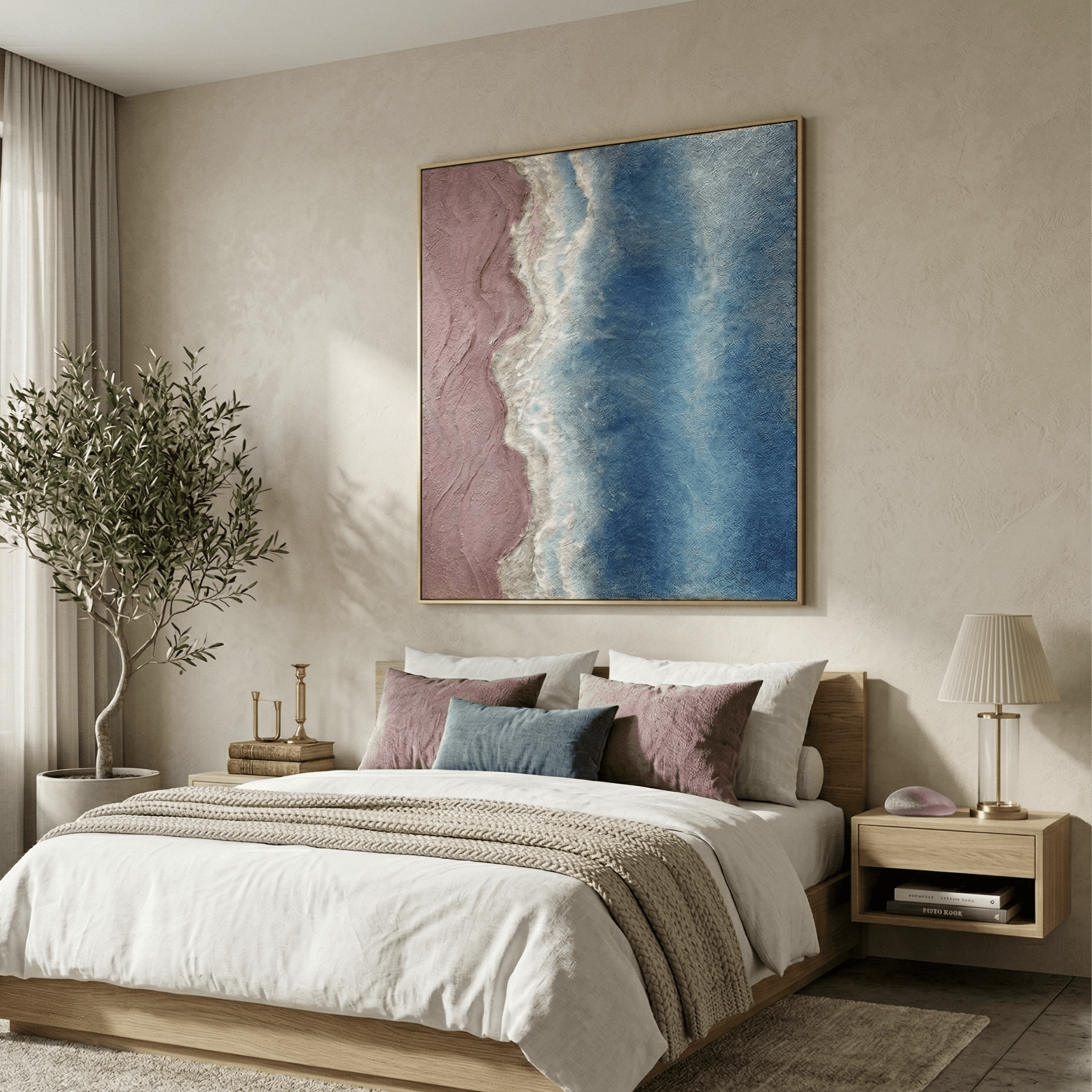 3D Heavy Texture Pink Sand Beach Oil Painting CZ0116 - Viral Wall Art