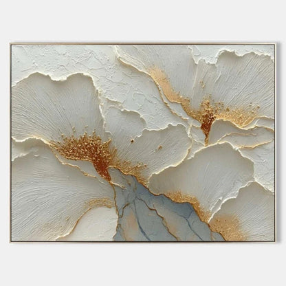 3D Heavy Texture White & Gold Leaf Abstract Oil Painting CZ0118 - Viral Wall Art
