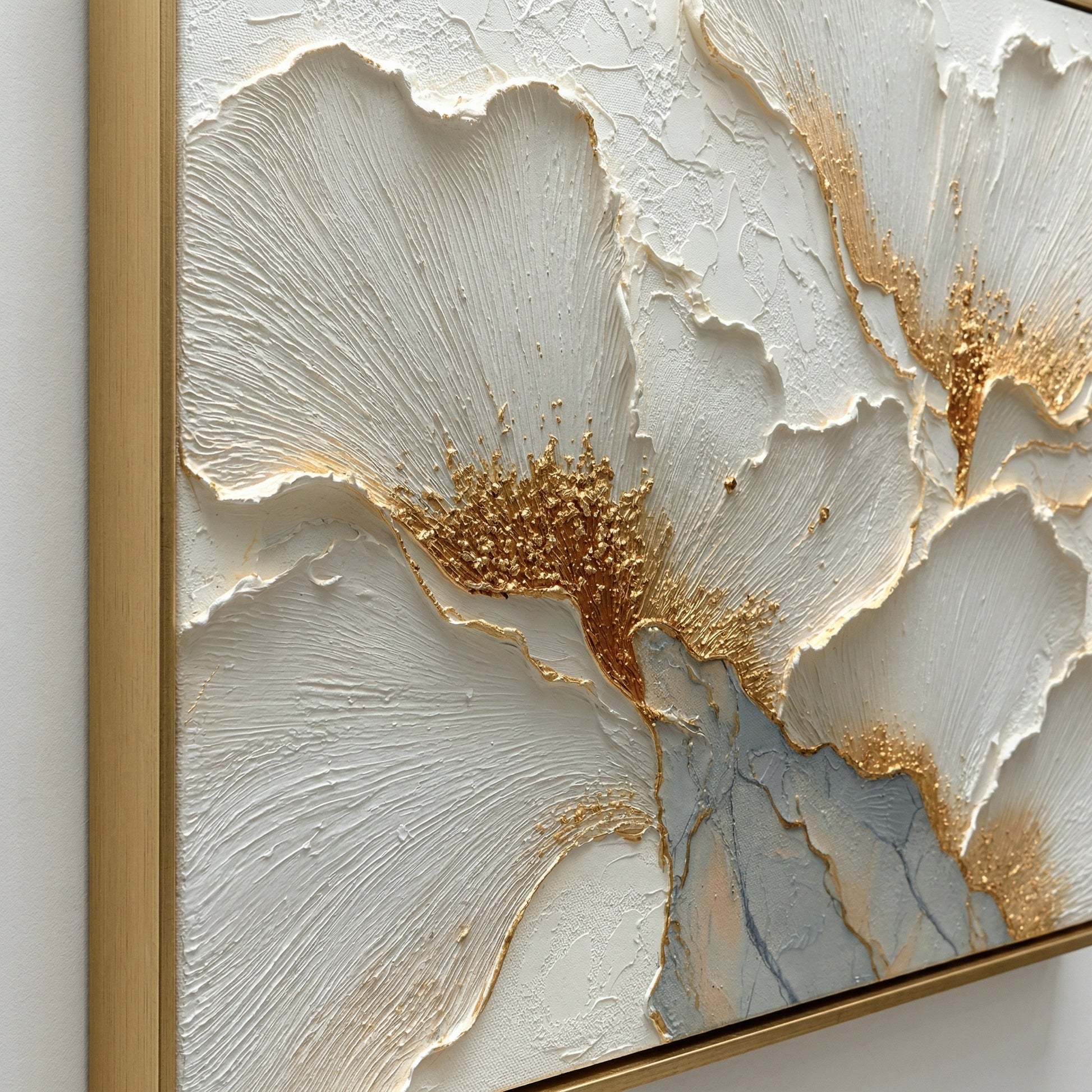 3D Heavy Texture White & Gold Leaf Abstract Oil Painting CZ0118 - Viral Wall Art