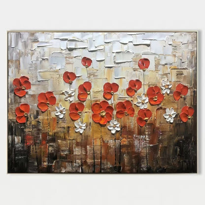 3D Heavy Texture Red Floral Oil Painting CZ0145 - Viral Wall Art