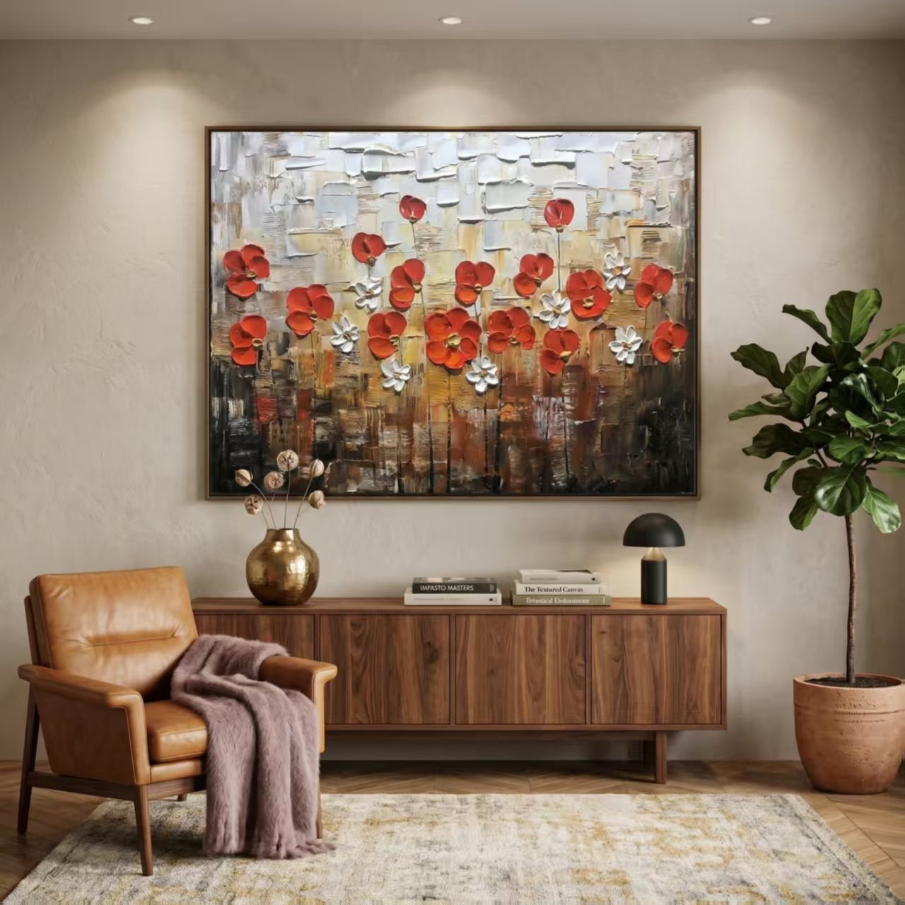 3D Heavy Texture Red Floral Oil Painting CZ0145 - Viral Wall Art
