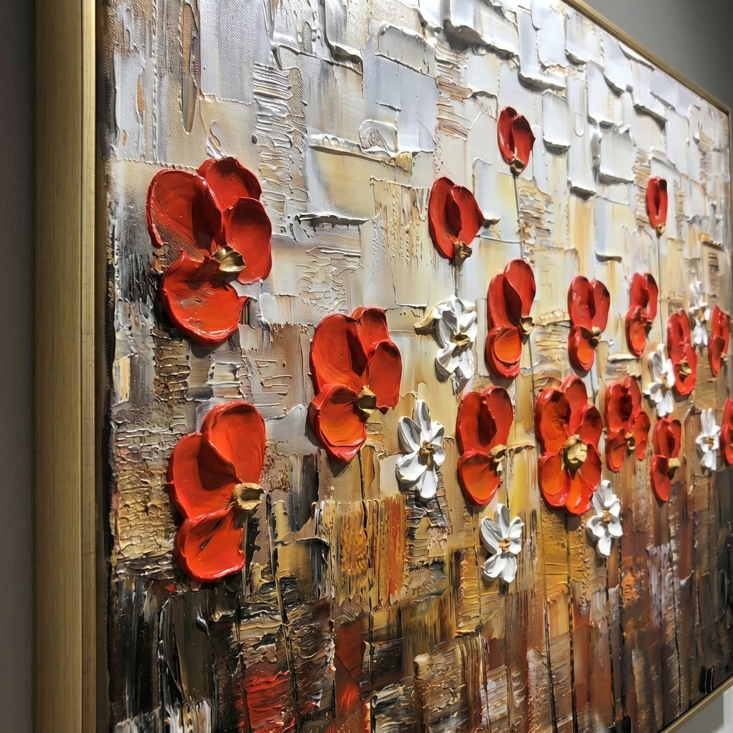 3D Heavy Texture Red Floral Oil Painting CZ0145 - Viral Wall Art