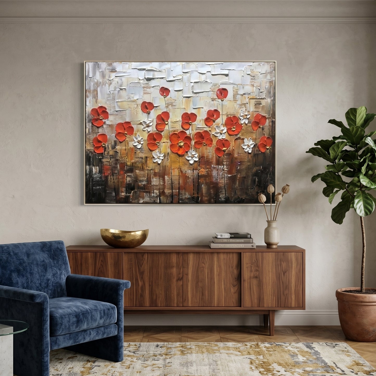 3D Heavy Texture Red Floral Oil Painting CZ0145 - Viral Wall Art