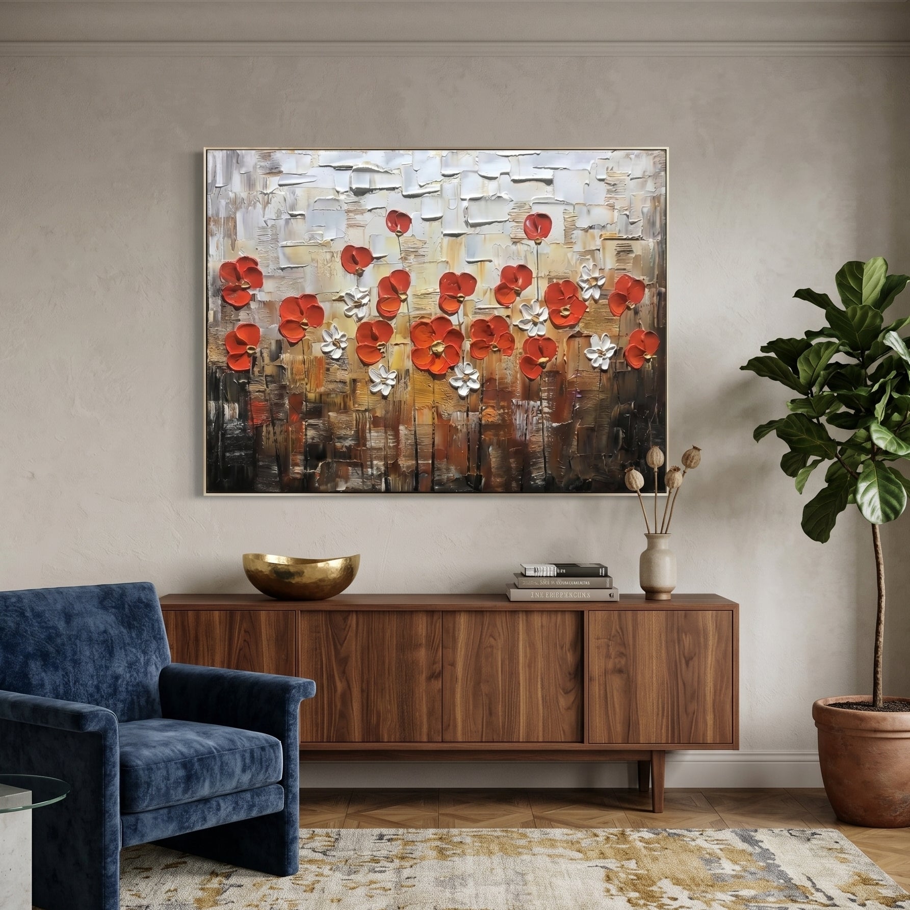 3D Heavy Texture Red Floral Oil Painting CZ0145 - Viral Wall Art