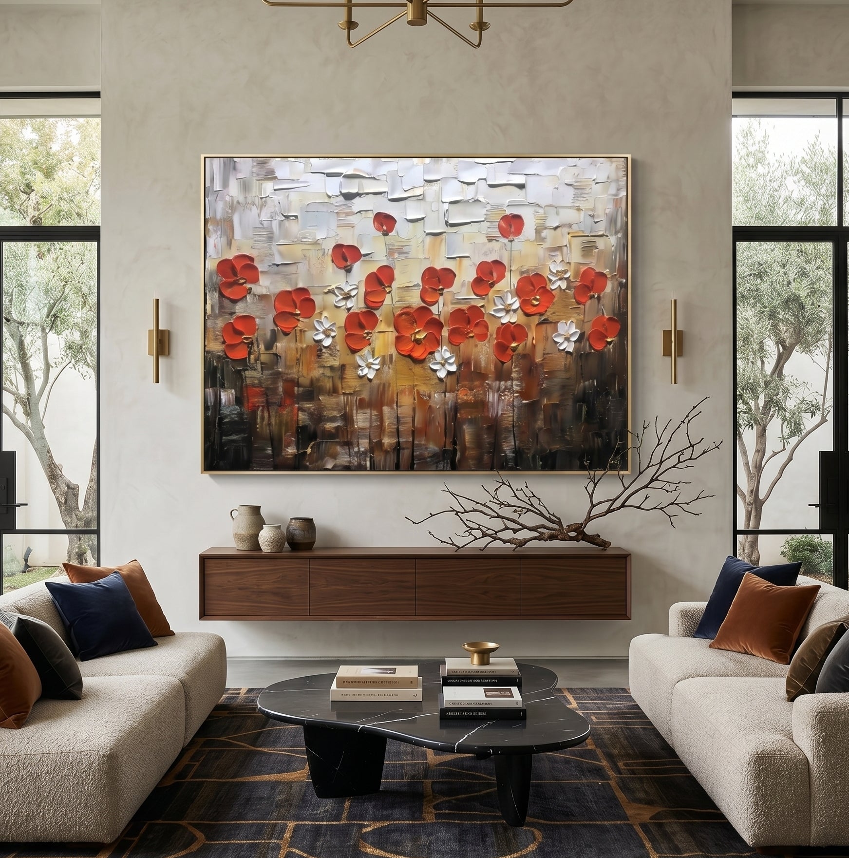 3D Heavy Texture Red Floral Oil Painting CZ0145 - Viral Wall Art