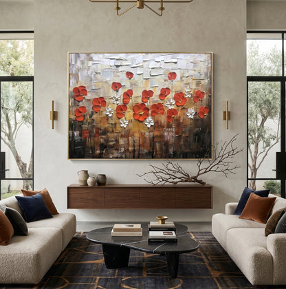 3D Heavy Texture Red Floral Oil Painting CZ0145 - Viral Wall Art