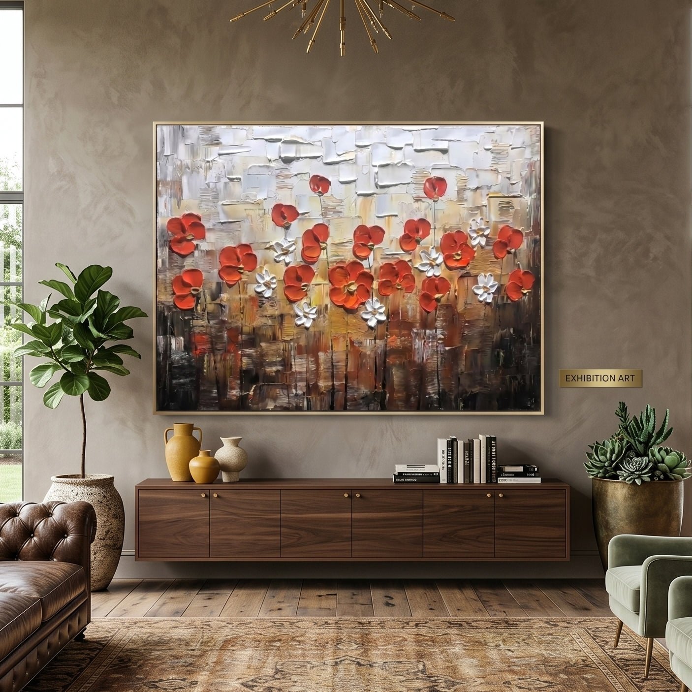 3D Heavy Texture Red Floral Oil Painting CZ0145 - Viral Wall Art