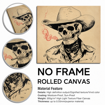 Vintage Skull Cowboy Canvas Wall Art – Western & Horse Decor