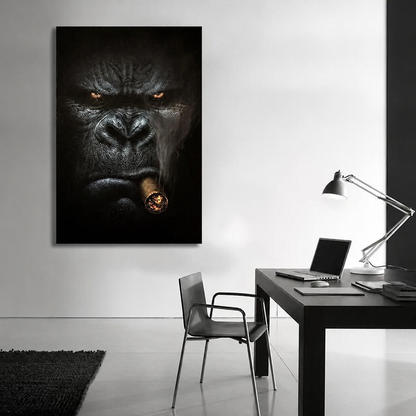 Smoking gorilla portrait with a cigar Canvas Wall Art – Trendy Wall Art Decor