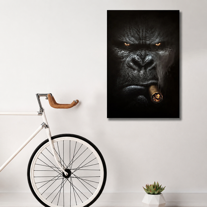 Smoking gorilla portrait with a cigar Canvas Wall Art – Trendy Wall Art Decor