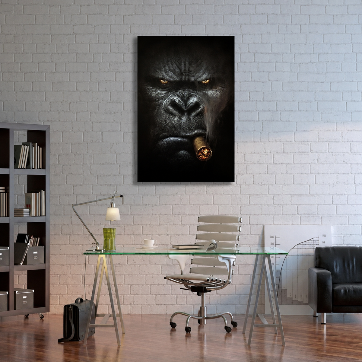 Smoking gorilla portrait with a cigar Canvas Wall Art – Trendy Wall Art Decor