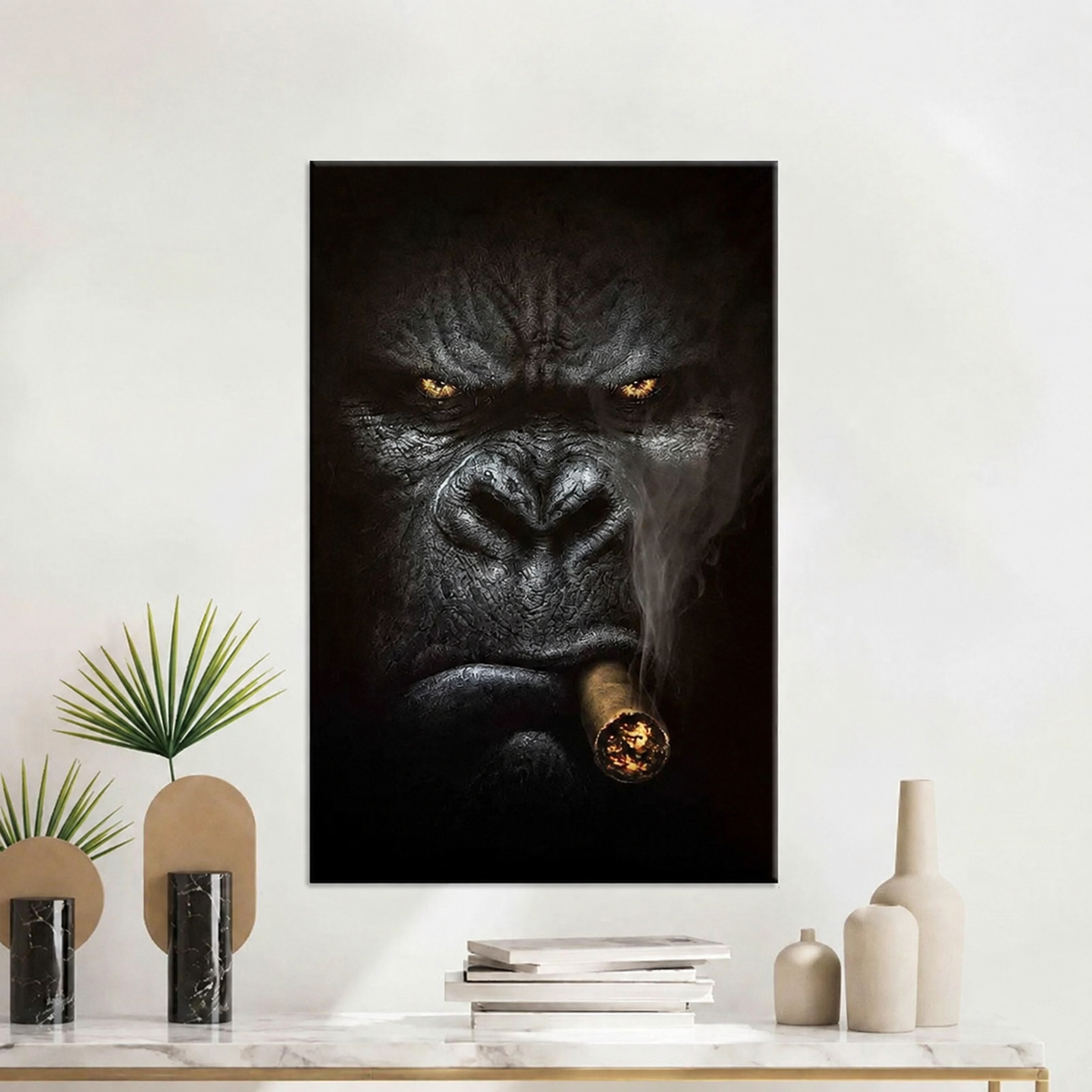 Smoking gorilla portrait with a cigar Canvas Wall Art – Trendy Wall Art Decor