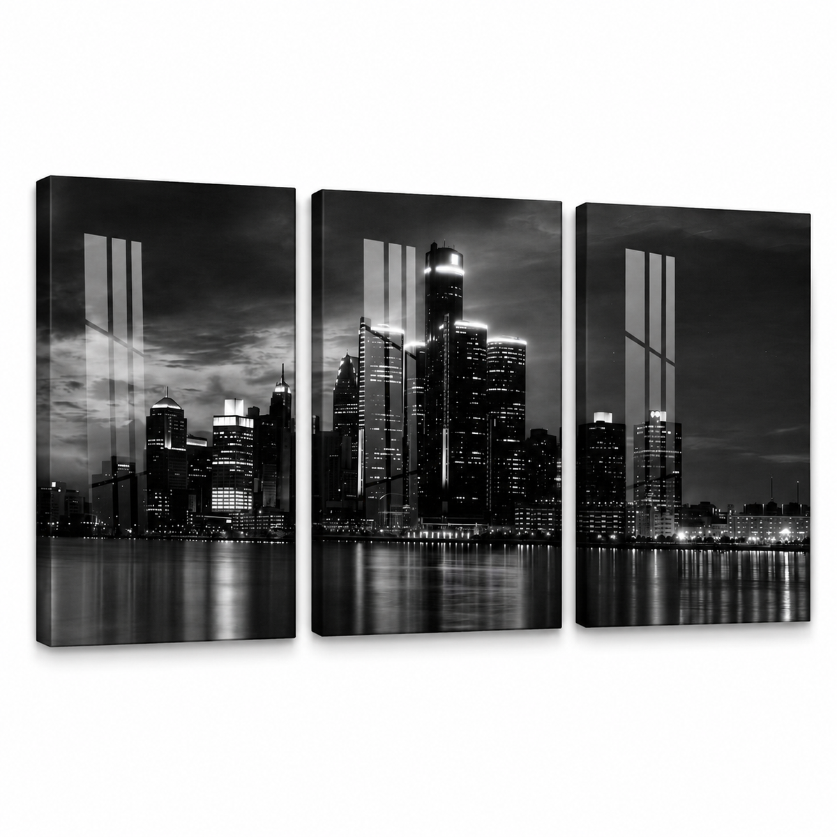 Modern Detroit City Skyline 3-Piece Canvas Wall Art – Trendy Wall Art Decor