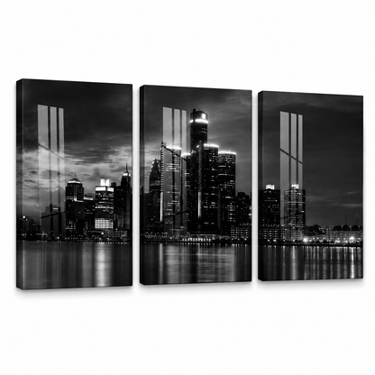 Modern Detroit City Skyline 3-Piece Canvas Wall Art – Trendy Wall Art Decor