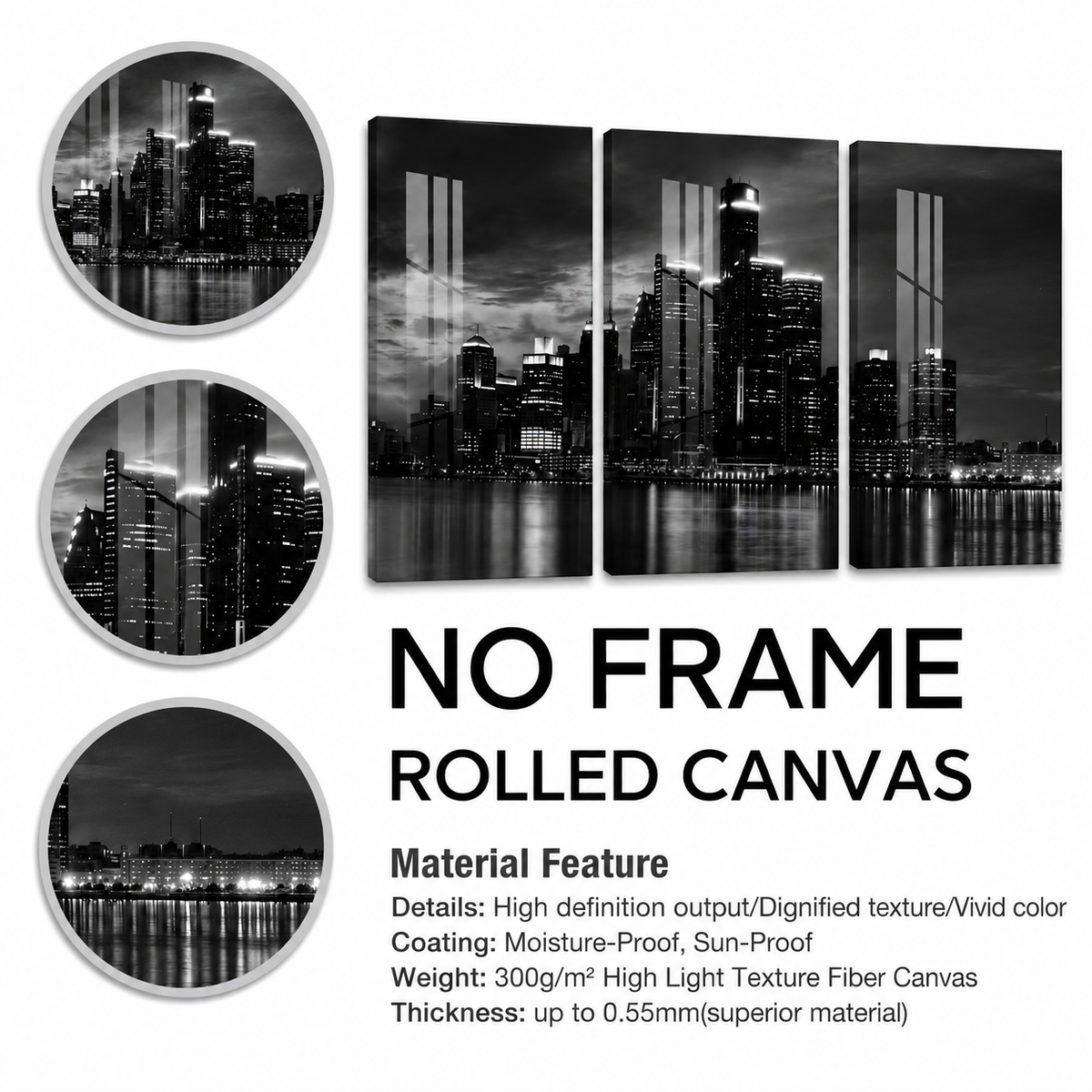 Modern Detroit City Skyline 3-Piece Canvas Wall Art – Trendy Wall Art Decor
