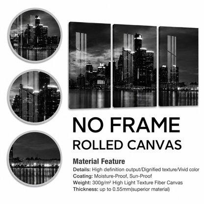 Modern Detroit City Skyline 3-Piece Canvas Wall Art – Trendy Wall Art Decor