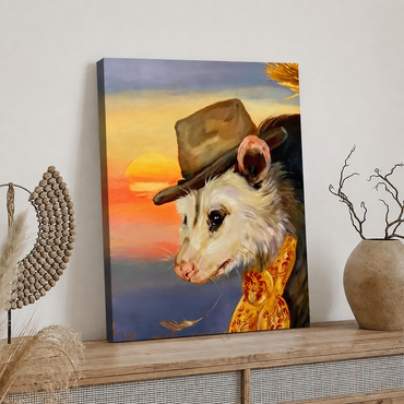 Possum in a Cowboy Hat Canvas Wall Art – Western & Horse Decor