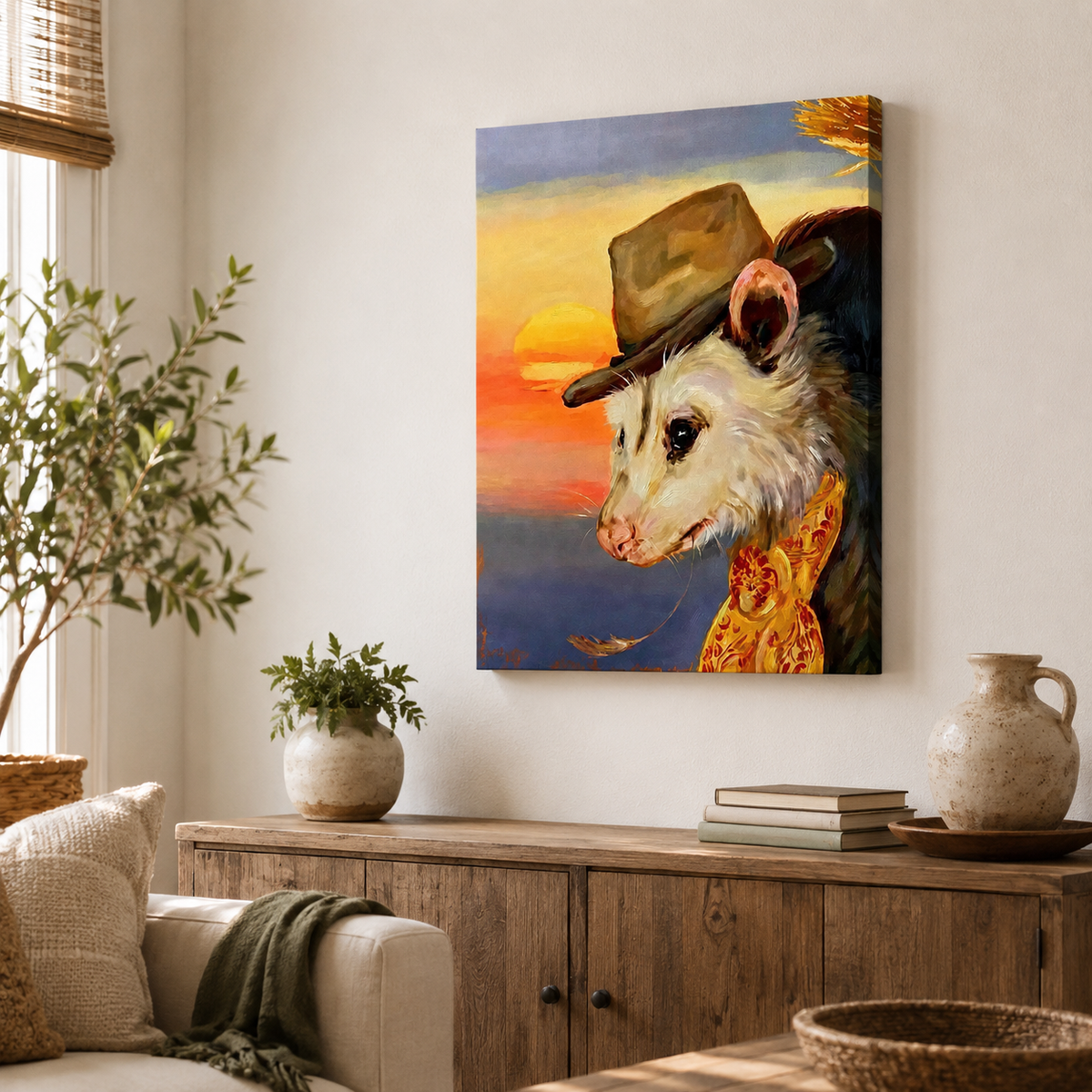 Possum in a Cowboy Hat Canvas Wall Art – Western & Horse Decor