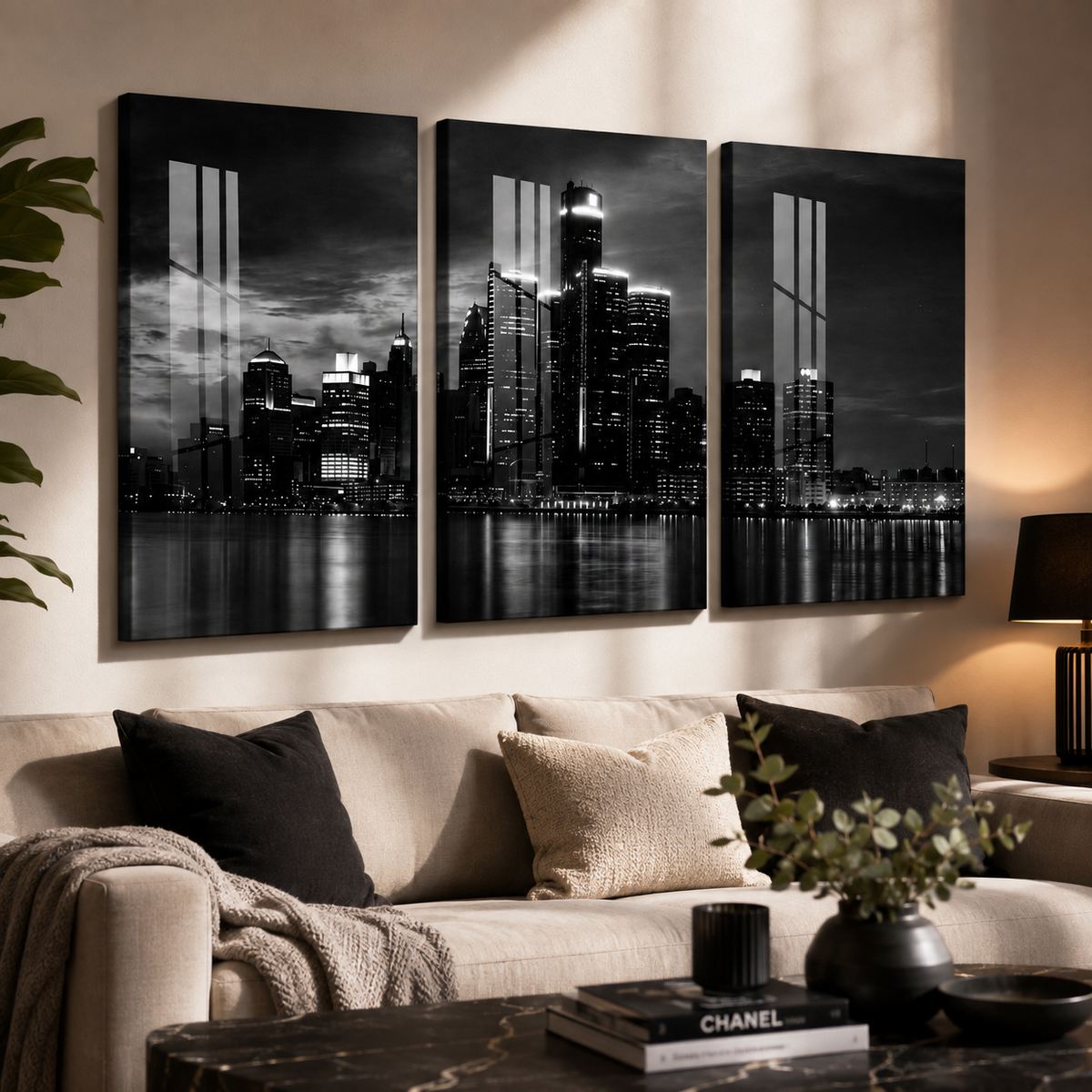 Modern Detroit City Skyline 3-Piece Canvas Wall Art – Trendy Wall Art Decor