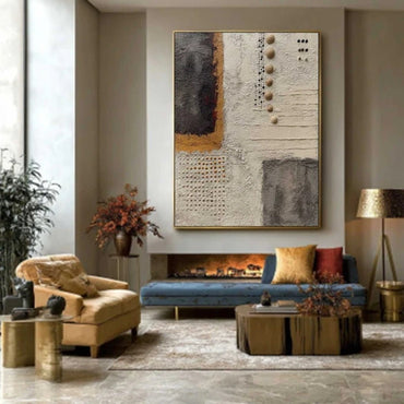 3D Heavy Texture Neutral Abstract Relief Painting EC0119 - Viral Wall Art