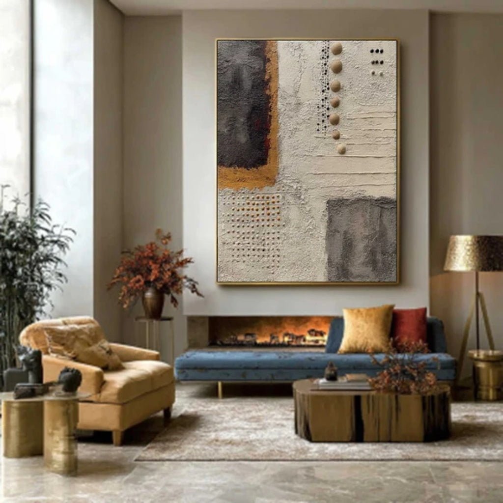 3D Heavy Texture Neutral Abstract Relief Painting EC0119 - Viral Wall Art