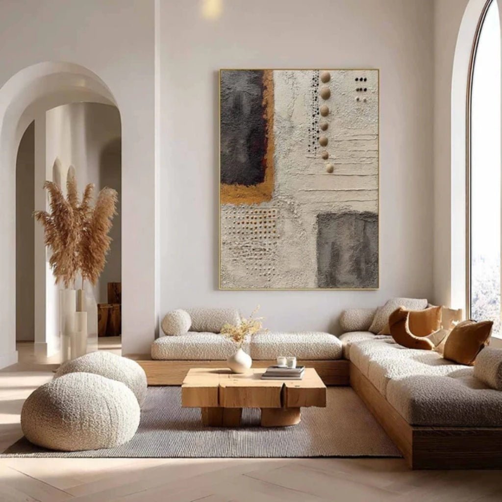 3D Heavy Texture Neutral Abstract Relief Painting EC0119 - Viral Wall Art