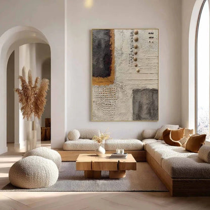 3D Heavy Texture Neutral Abstract Relief Painting EC0119 - Viral Wall Art