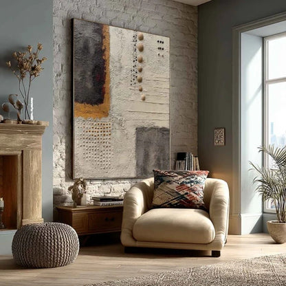 3D Heavy Texture Neutral Abstract Relief Painting EC0119 - Viral Wall Art