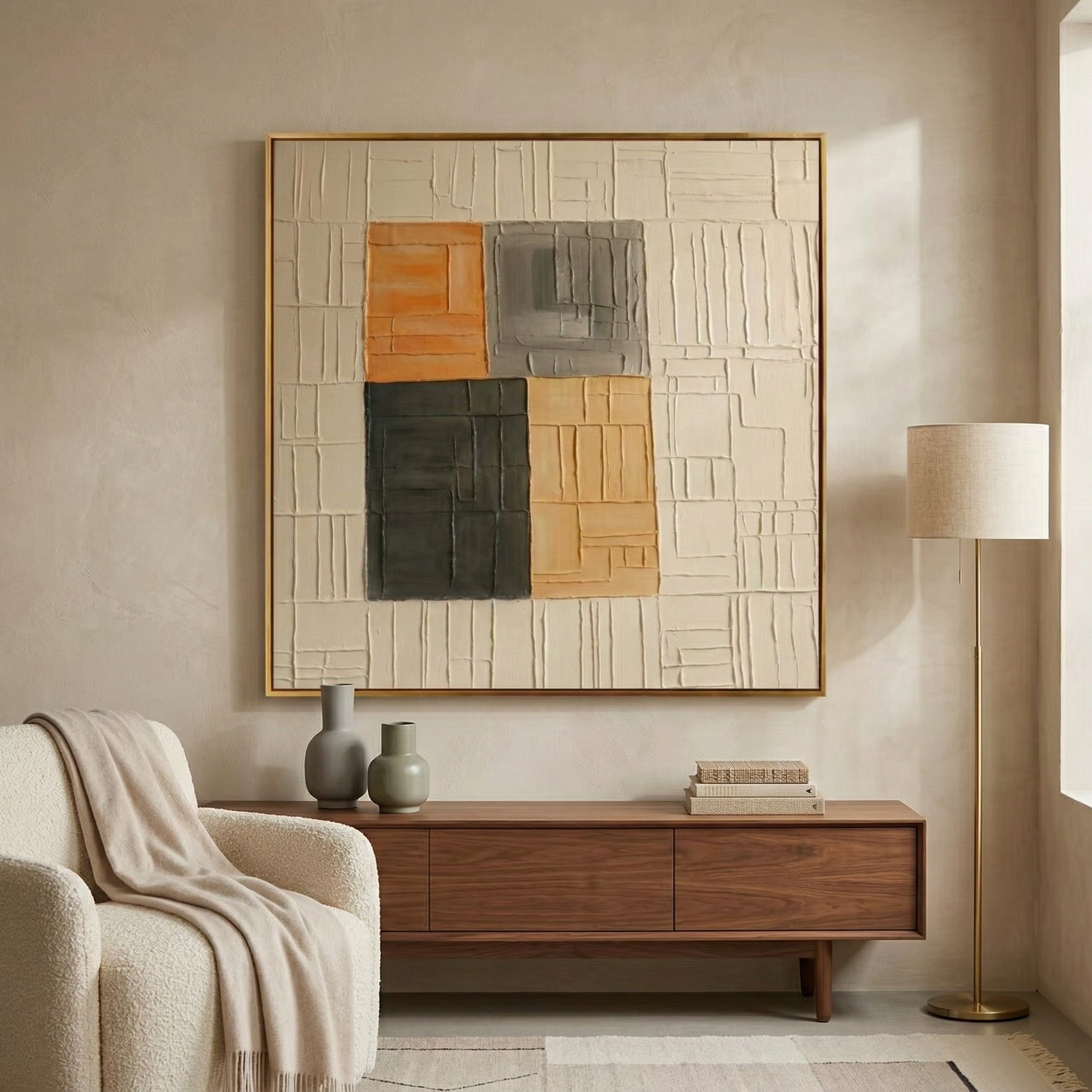 Wabi - Sabi 3D Heavy Texture Neutral Geometric Oil Painting EC0113 - Viral Wall Art