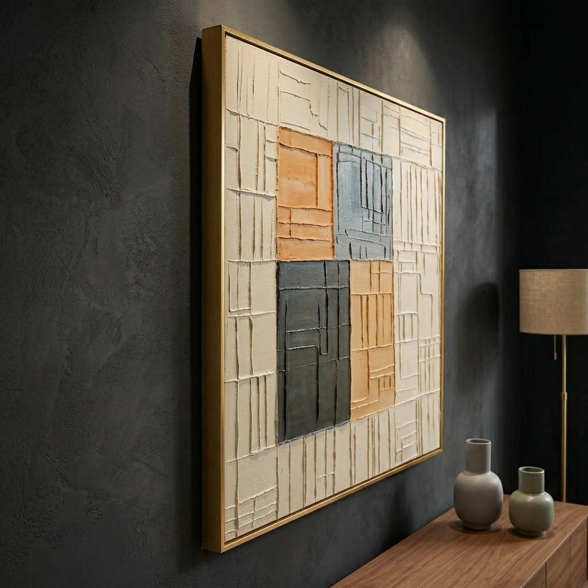 Wabi - Sabi 3D Heavy Texture Neutral Geometric Oil Painting EC0113 - Viral Wall Art