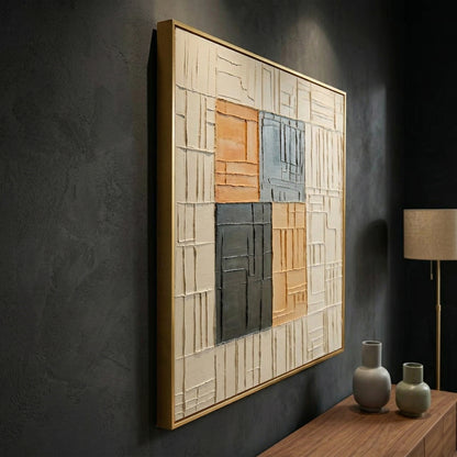 Wabi - Sabi 3D Heavy Texture Neutral Geometric Oil Painting EC0113 - Viral Wall Art