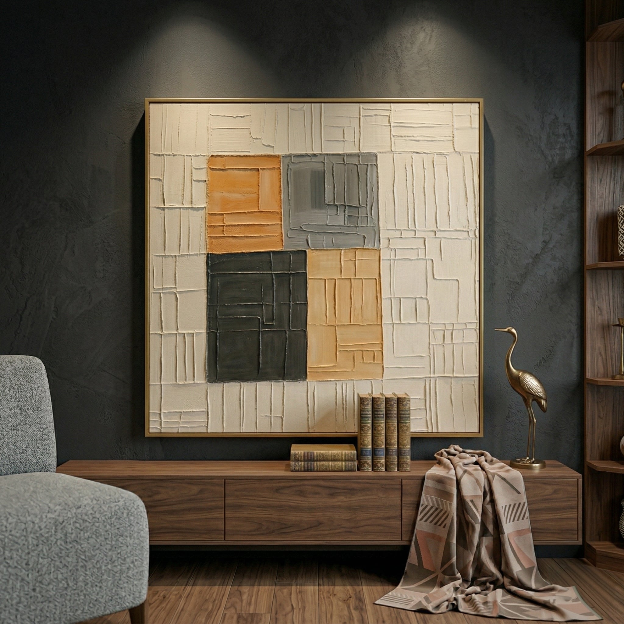 Wabi - Sabi 3D Heavy Texture Neutral Geometric Oil Painting EC0113 - Viral Wall Art