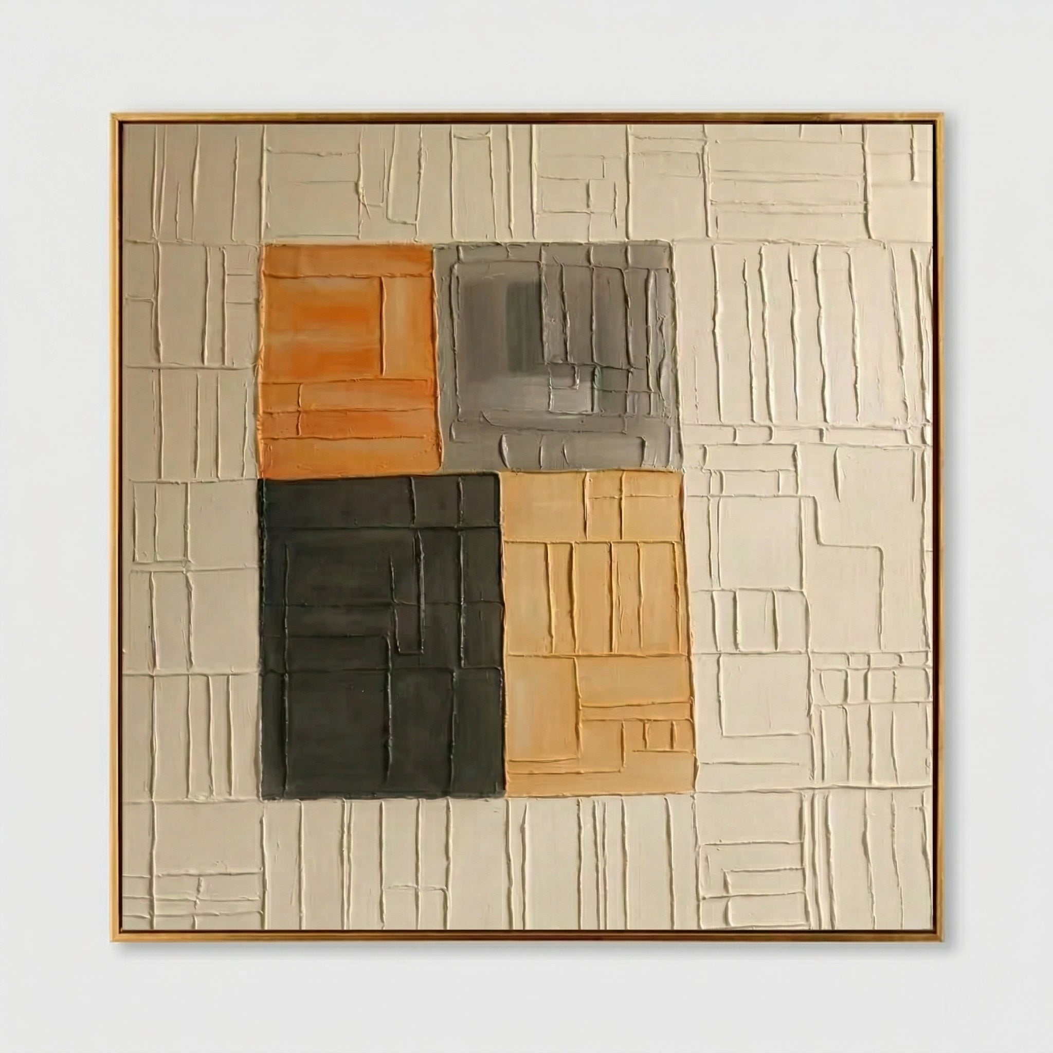 Wabi - Sabi 3D Heavy Texture Neutral Geometric Oil Painting EC0113 - Viral Wall Art