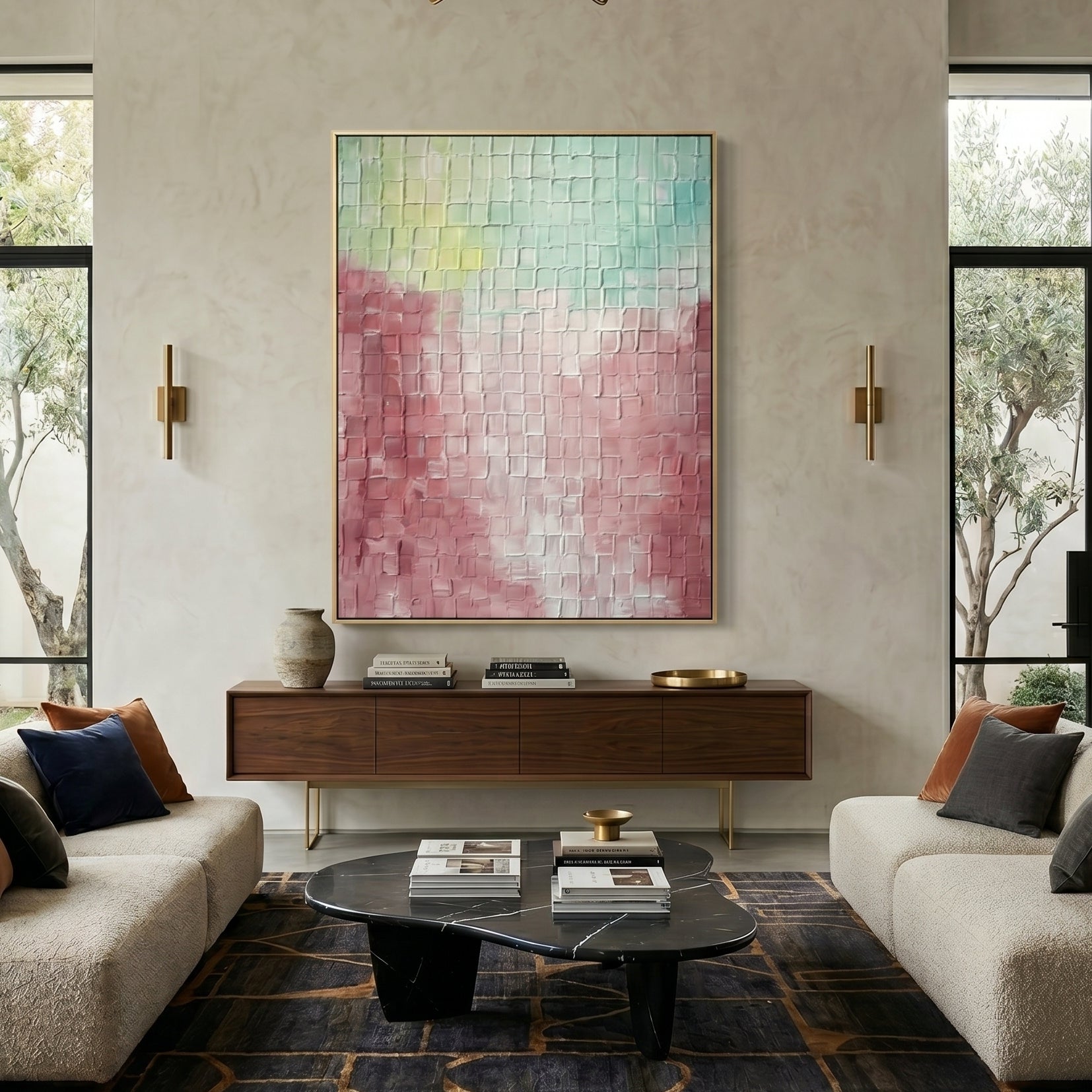 3D Heavy Texture Grid Abstract Oil Painting EC0147 - Viral Wall Art