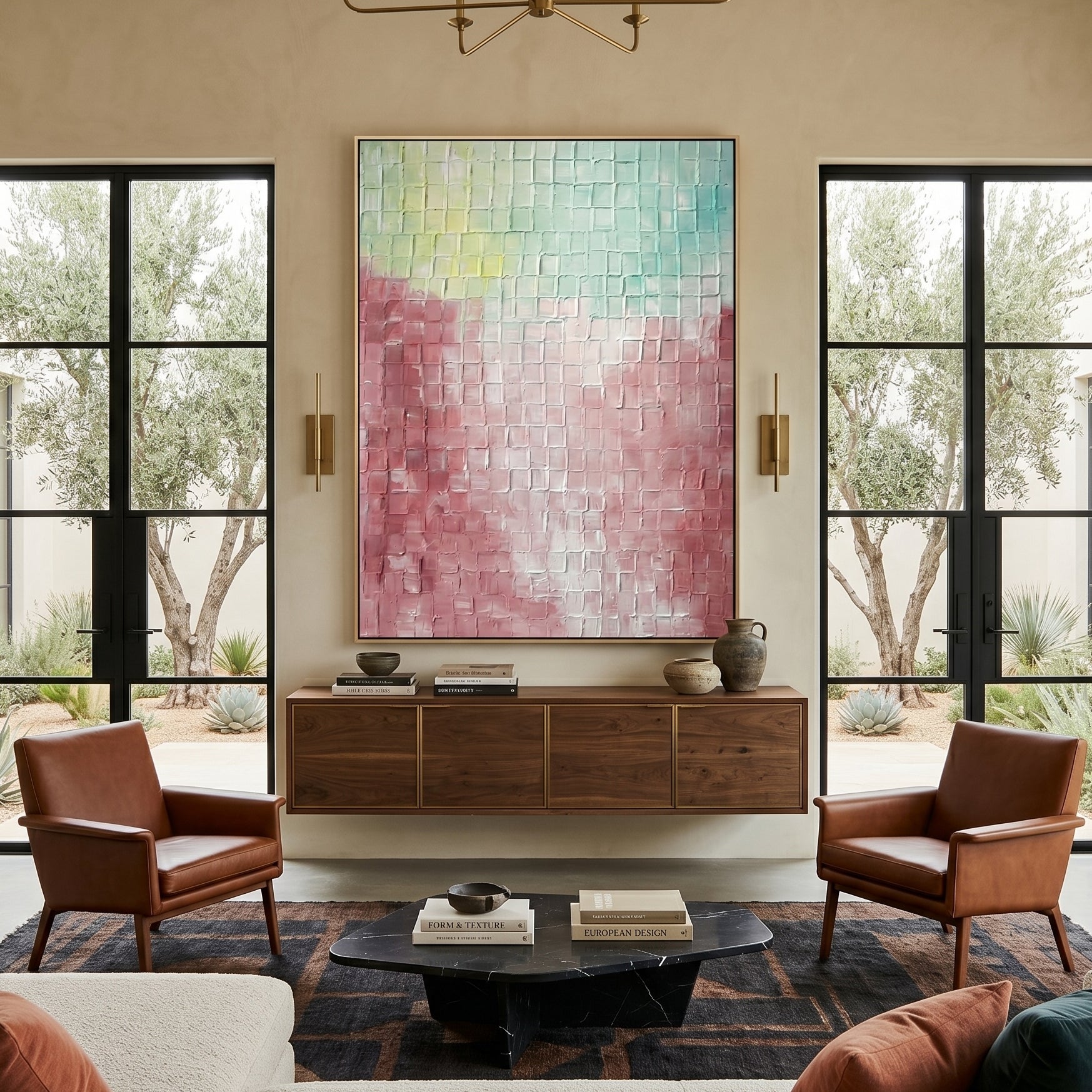 3D Heavy Texture Grid Abstract Oil Painting EC0147 - Viral Wall Art