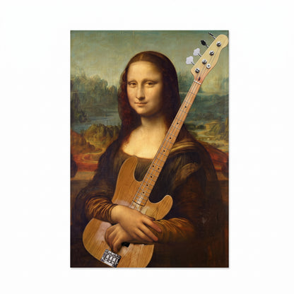 Funny Mona Lisa Bass Guitar Canvas Wall Art – Music & Pop Culture Decor