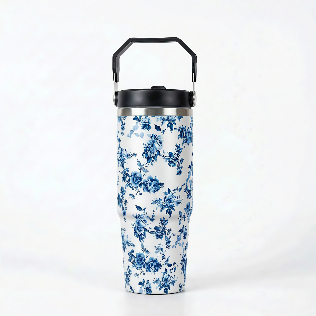Vintage Blue Floral 30oz Insulated Tumbler with Carry Handle