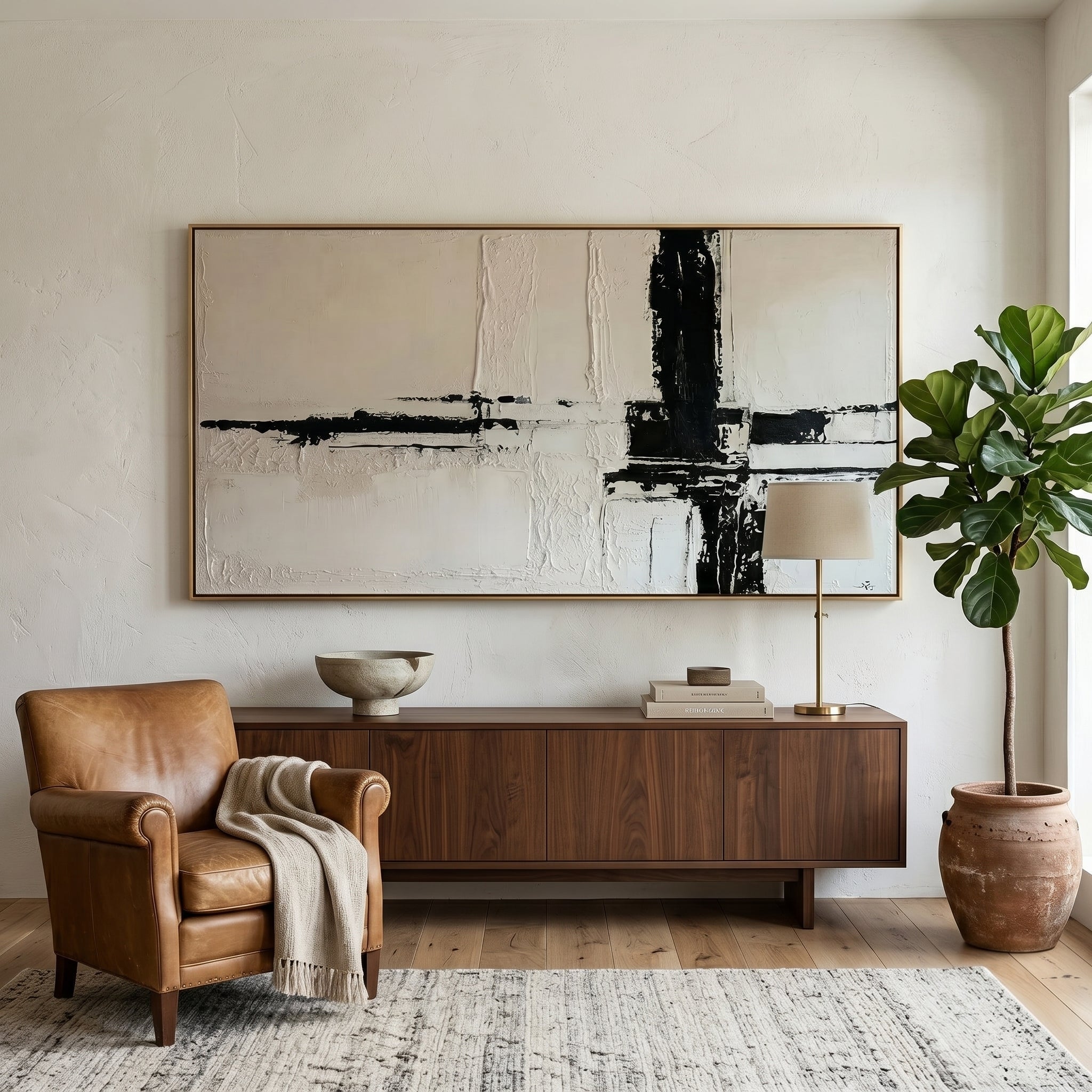 3D Heavy Texture Black & White Panoramic Oil Painting JC0151 - Viral Wall Art